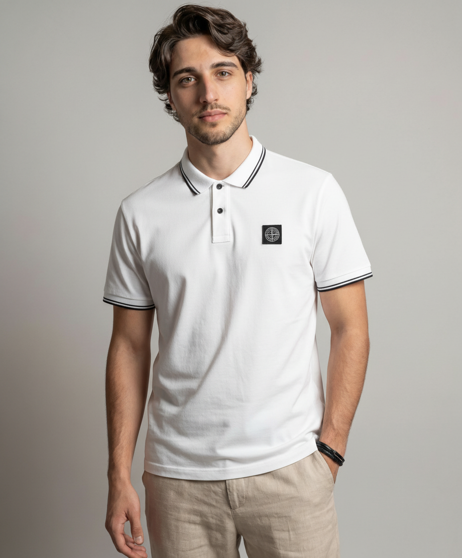 Polo Stone Island blanc slim